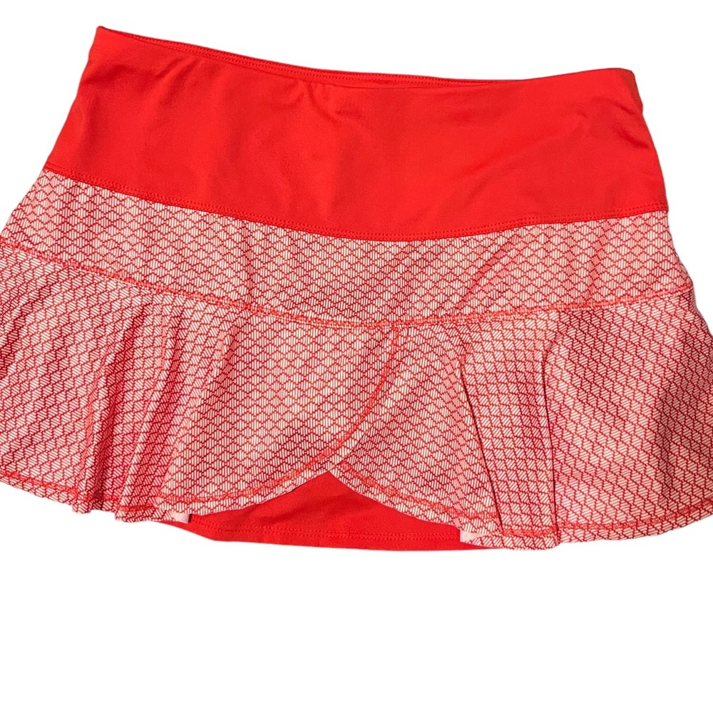 Lucky in Love Red Tennis Skirt with Mesh Overlay